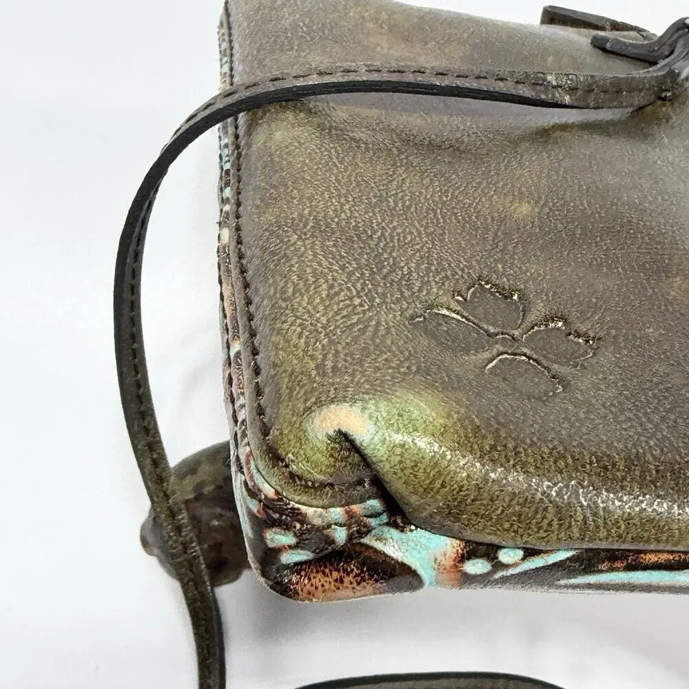 Patricia Nash Tooled Leather Crossbody Mini Purse Turquoise SORBOLA Flower 7